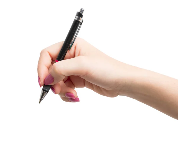 Hand Holding Black Pen Isolated White Background — Stock Photo, Image