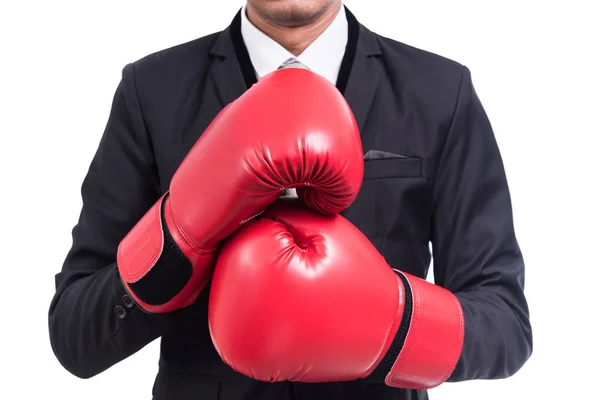 Businessman Standing Posture Boxing Gloves Isolated White Background — Stockfoto