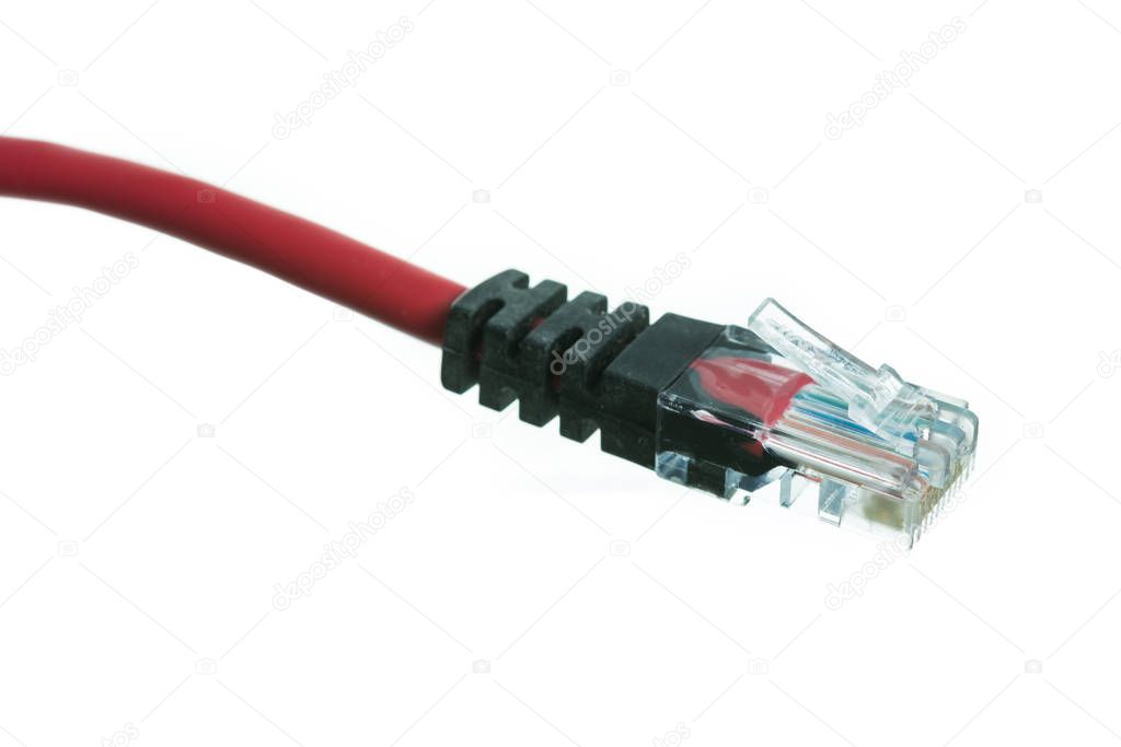 Network cable with RJ45 isolate on over white background