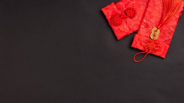 Çin Yeni Yıl Festivali konsepti, düz konsept, Kırmızı zarflı mutlu Çin yeni yılı (Karakter 