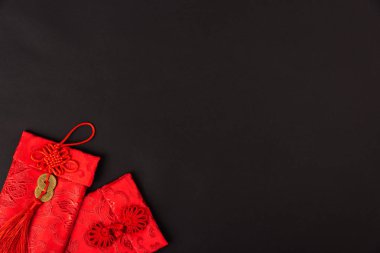 Çin Yeni Yıl Festivali konsepti, düz üst manzara, Mutlu Çene
