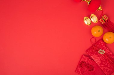 Çin Yeni Yıl Festivali konsepti, düz üst manzara, Mutlu Çene