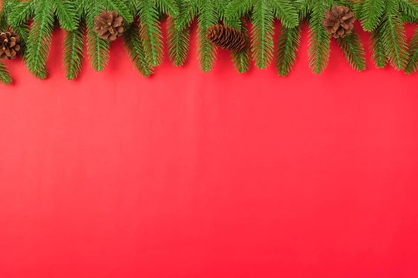 Felice anno nuovo o giorno di Natale vista dall'alto piatto laico abete branc — Foto Stock