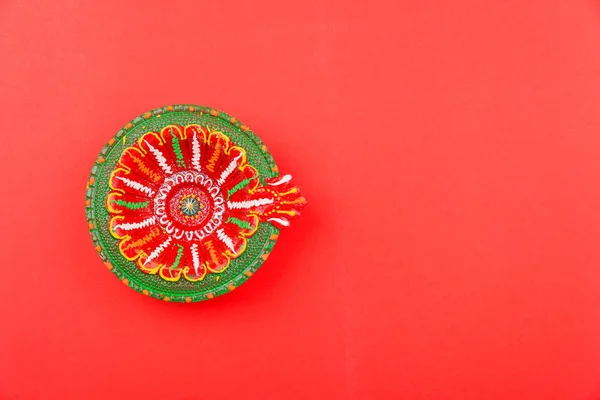 Glad Diwali Dag Platt Låg Ovanifrån Färgglada Clay Diya Lampor — Stockfoto