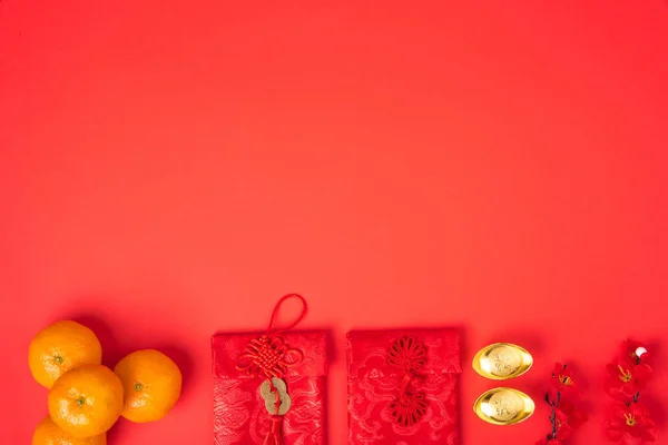 Chinees Nieuwjaarsfestival Concept Flat Lay Top View Gelukkig Chinees Nieuwjaar — Stockfoto