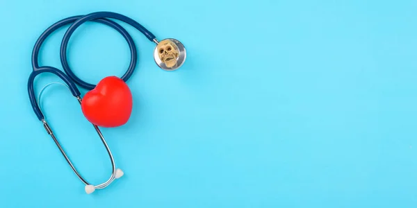 Doctor's Day concept, flat lay top view, stethoscope with red he — Stock Photo, Image