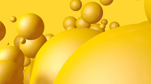 3d render Spheres Latar belakang abstrak mengkilap gelembung Kuning b — Stok Foto
