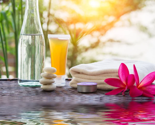 Zen Wellness Behandlung Mit Wasserreflexionen Auf Die Natur Als Hintergrund — Stockfoto