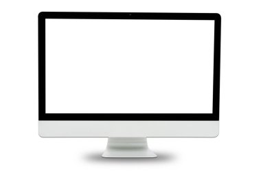 Beyaz bilgisayar monitörü beyaz arkaplanda izole edildi