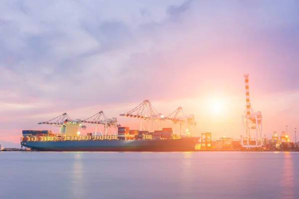 Industrial Container Cargo Freight Ship Working Crane Bridge — Stock Photo, Image