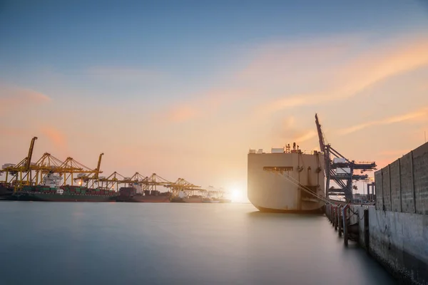 Cargo Trade Shipping Port Sunrise — Stock Photo, Image