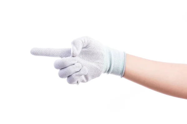 Hand Wearing Worker Glove Pointing Make Hand Number One Point — Stock Photo, Image