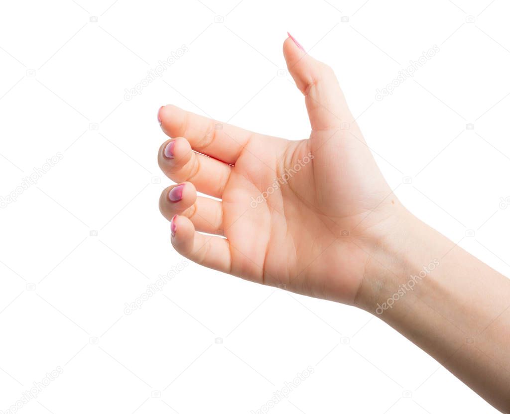 Woman Hands gestures on over white background
