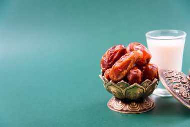 Ramadan, Dates in golden bowl, Milk, arabian Aladdin golden lamp
