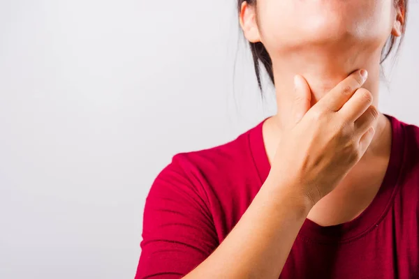 Asian Beautiful Woman Itching Her Scratching Her Itchy Neck White — Stock Photo, Image