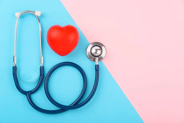 Doctor Day Concept Flat Lay Top View Stethoscope Red Heart — Stock Photo, Image
