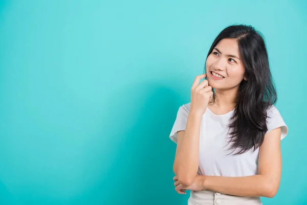 Retrato Asiático Hermosa Feliz Joven Sonrisa Dientes Blancos Usar Camiseta — Foto de Stock