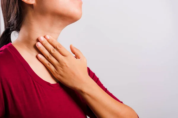 Asian Beautiful Woman Itching Her Scratching Her Itchy Neck White — Stock Photo, Image