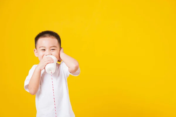 Retrato Feliz Asiático Lindo Niño Pequeño Sonrisa Pie Tan Feliz —  Fotos de Stock