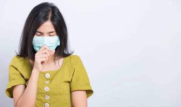 Porträt Asiatische Schöne Glückliche Junge Frau Mit Gesichtsmaske Schützt Filterstaub — Stockfoto