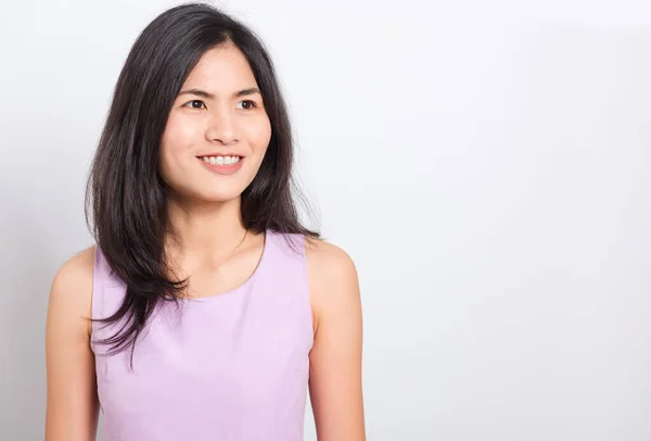 Retrato Asiático Bela Jovem Sorriso Vendo Dentes Brancos Ela Olhando — Fotografia de Stock