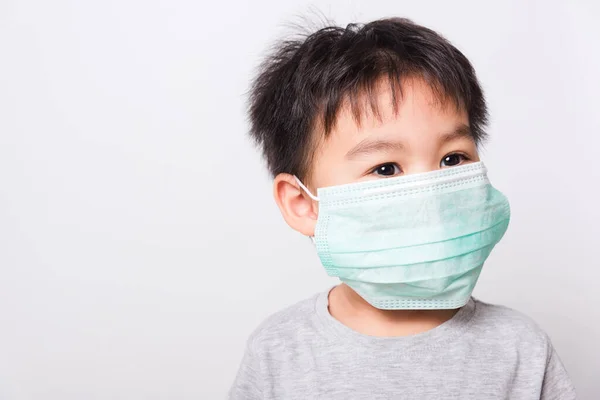 Cara Asiática Primer Plano Niño Pequeño Enfermo Que Usa Máscara — Foto de Stock