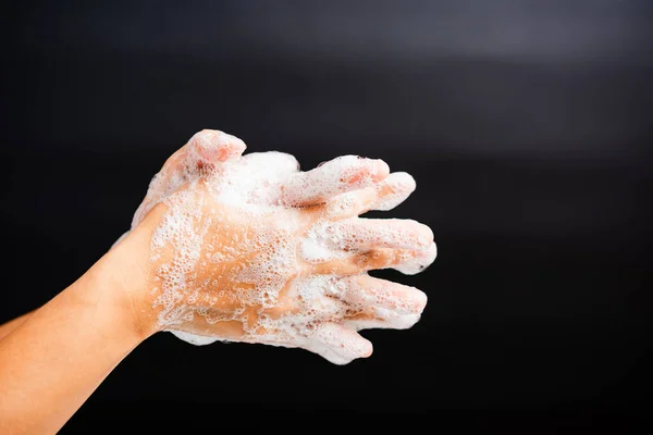 Detailní Péče Tělo Asijská Mladá Žena Mytí Rukou Mýdlem Mají — Stock fotografie