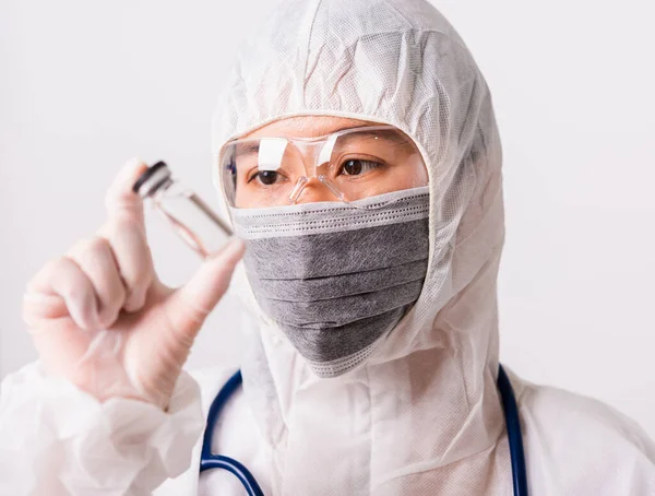 Asian Female Woman Doctor Nurse Ppe Uniform Gloves Wearing Face — Stock Photo, Image