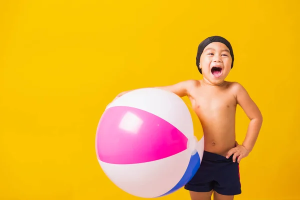 Concepto Vacaciones Verano Retrato Asiático Feliz Lindo Niño Sonriendo Traje — Foto de Stock