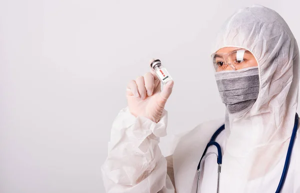 Asian Female Woman Doctor Nurse Ppe Uniform Gloves Wearing Face — Stock Photo, Image