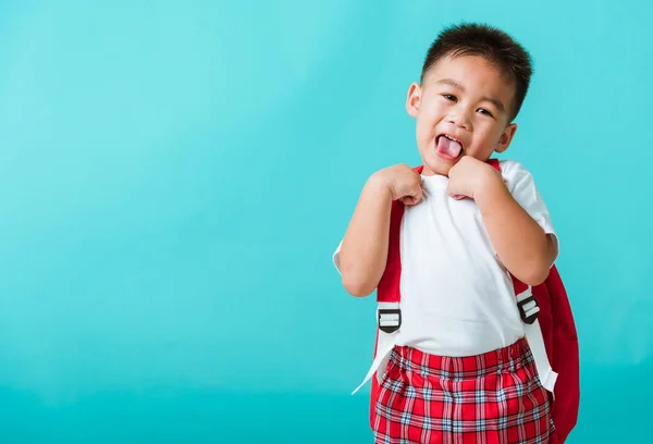 Zpátky Školy Portrét Detailní Šťastný Asijský Roztomilý Chlapeček Uniformě Úsměvem — Stock fotografie