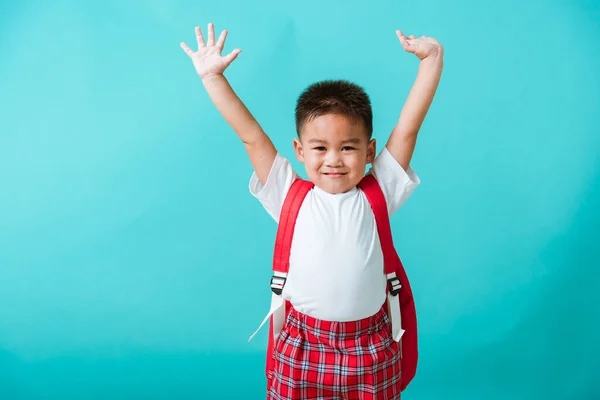 Zpátky Školy Portrét Šťastný Asijský Roztomilý Chlapeček Uniformě Úsměv Zvedne — Stock fotografie
