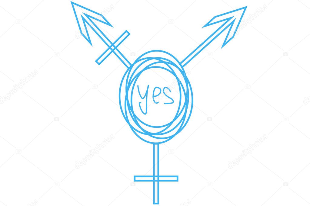 drawn Intersex and transgender symbol with text in the center: YES.