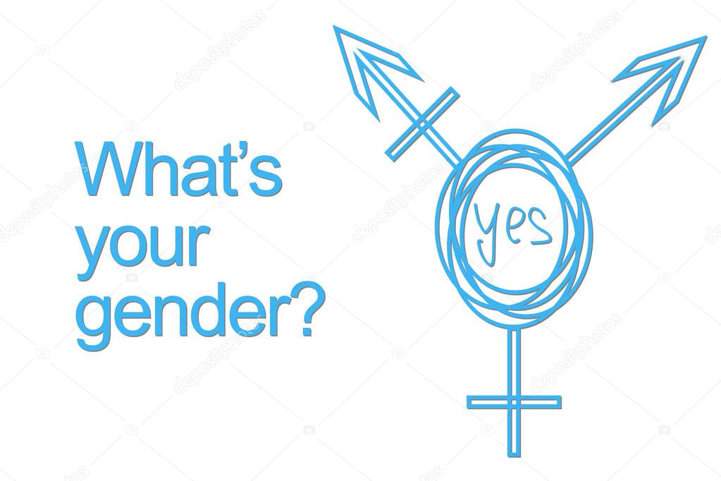 drawn Intersex and transgender symbol. Text: What's your gender .