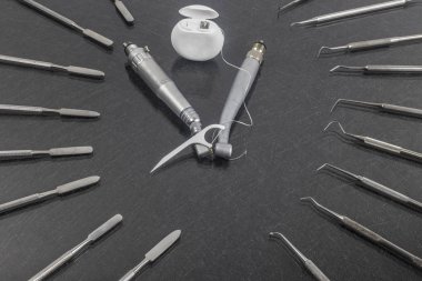 Diş Bakımı diş hekimliği arka plan üzerinde diş ipi ile