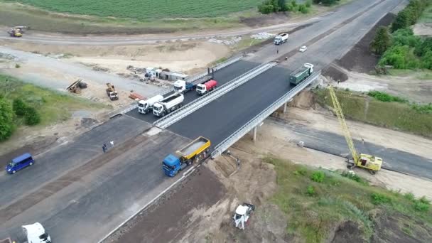 Trabajar Colocación Asfalto Vídeo Fotografía Aérea Reparación Carretera Vista Desde — Vídeo de stock