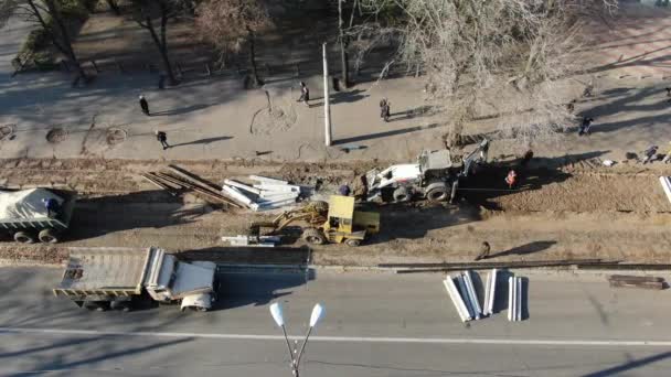 Trabajar Colocación Asfalto Vídeo Fotografía Aérea Reparación Carretera Vista Desde — Vídeos de Stock