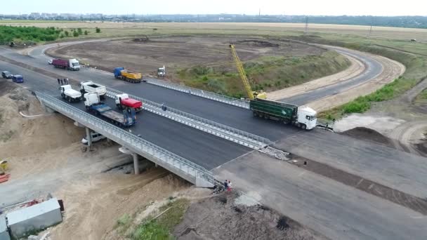 Trabajar Colocación Asfalto Vídeo Fotografía Aérea Reparación Carretera Vista Desde — Vídeo de stock