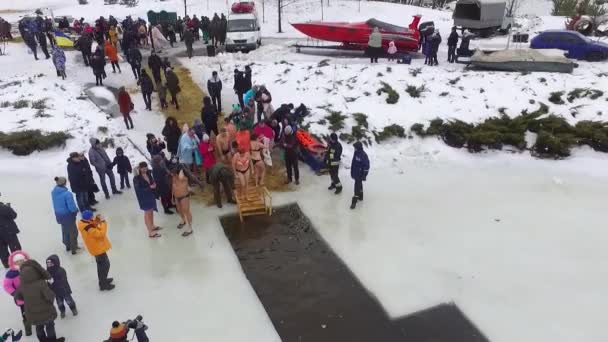 Men Women Plunge Hole Bulk Bathing Ceremony Blessing Water Religious — Stock Video