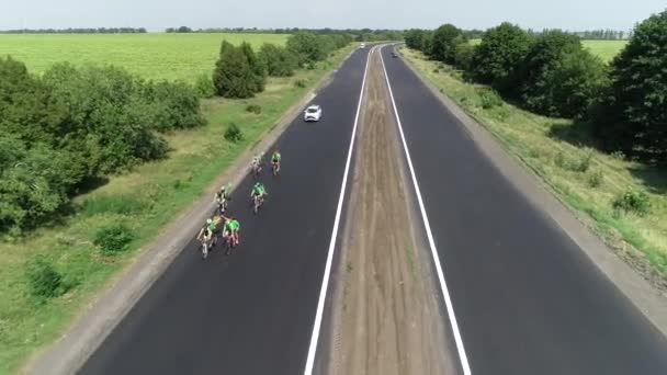 Aerial View Crossover Suv Car Driving Empty Gravel Road Green — 비디오