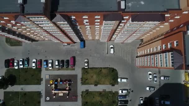 Luchtfoto Drone Vlucht Beelden Schilderachtig Uitzicht Stadsgezicht Met Glas Zakencentrum — Stockvideo