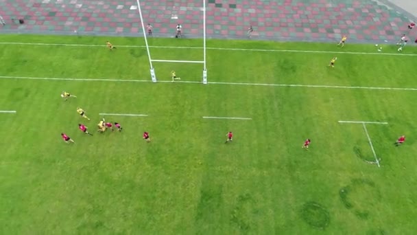 Jugadoras Rugby Entrenando Meteoro Del Estadio Dnipro Vista Aérea Panorámica — Vídeos de Stock