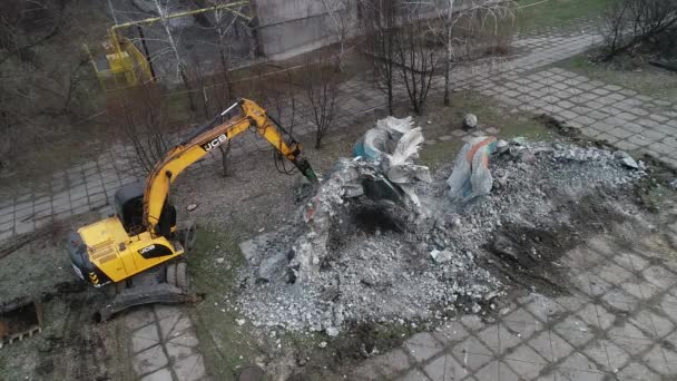 Demontage Des Denkmals Dnjeper Ukraine Der Nähe Von Meteor Luftbild — Stockvideo