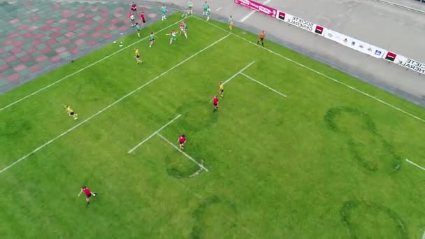 Kobieta Rugby Graczy Szkolenia Stadion Meteor Dnipro Antena Panoramiczny Widok — Wideo stockowe