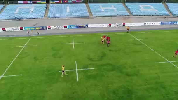 Jogadoras Rugby Feminino Treinam Meteoro Estádio Dnipro Vista Panorâmica Superior — Vídeo de Stock