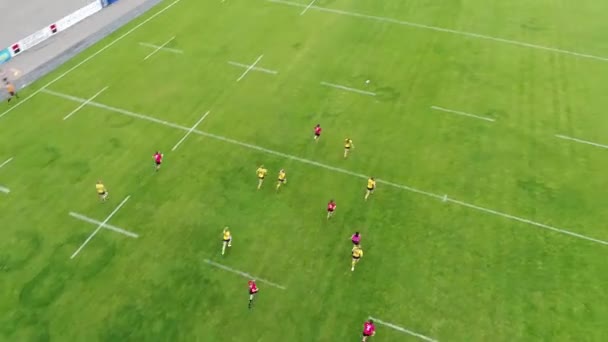 Pemain Rugby Perempuan Pelatihan Stadion Meteor Dnipro Udara Panorama Top — Stok Video