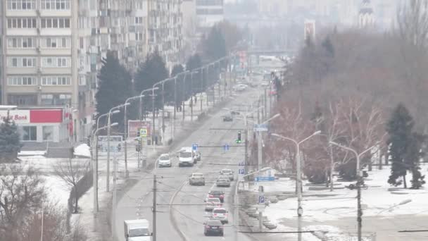 Зимний Город Вид Высоты Вид Городской Парк Покрытый Снегом Вид — стоковое видео