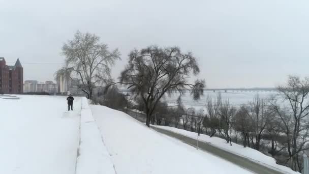 Vinter Stad Från Höjd Utsikt Över Stadspark Täckt Snö Utsikt — Stockvideo