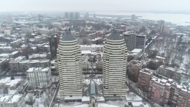 Зимний Город Вид Высоты Вид Городской Парк Покрытый Снегом Вид — стоковое видео
