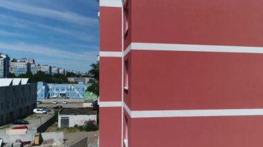 Construction site with a bird's eye in a megacity. New house in a new residential complex. Flying over the construction site. aerial panoramic top view from hight copter drone flying sky footage